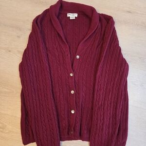 Eddie Bauer Burgundy Cable Knit Cardigan